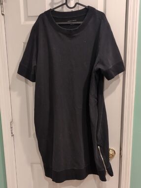 Universal Standard Black Short Sleeve Sweatshirt Dress with Side Zip